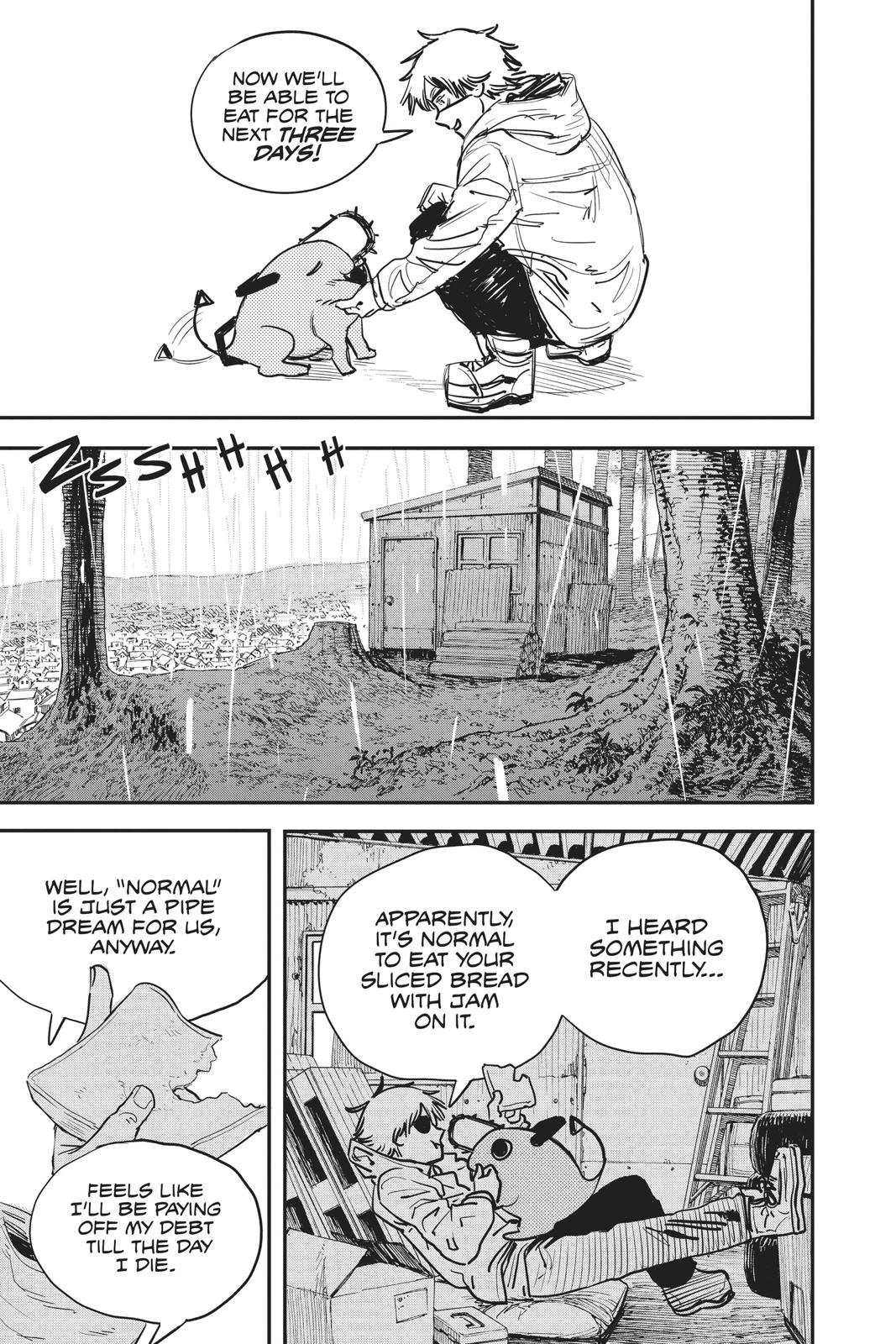 Chainsaw Man Manga Chapter 1 page 13 - Dog & Chainsaw scene
