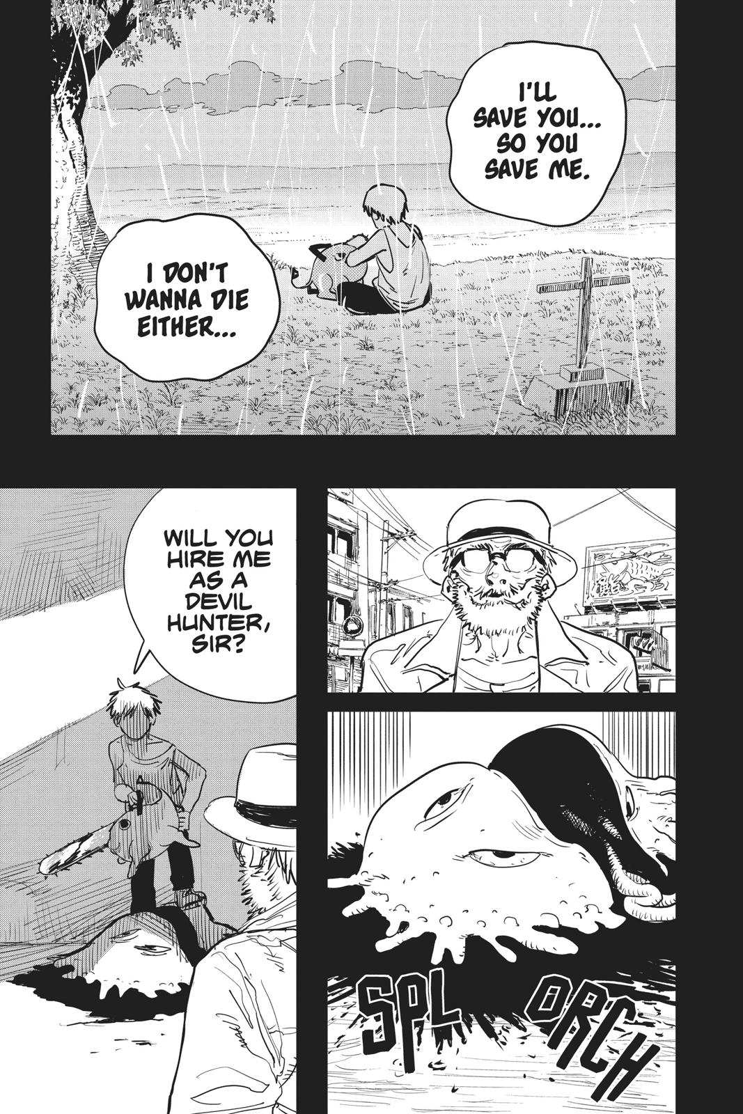 Chainsaw Man Manga Chapter 1 page 19 - Dog & Chainsaw scene