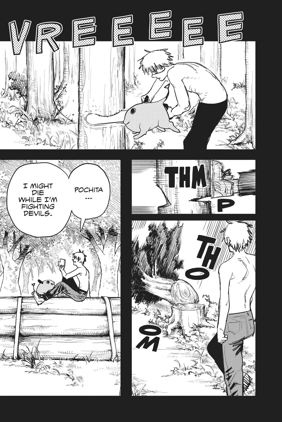 Chainsaw Man Manga Chapter 1 page 33 - Dog & Chainsaw scene