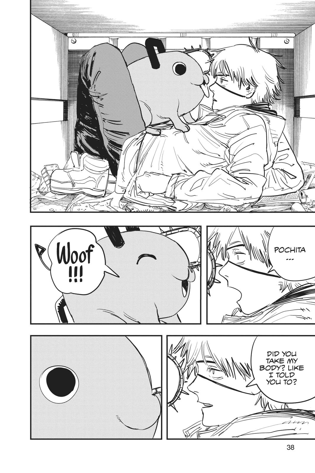 Chainsaw Man Manga Chapter 1 page 38 - Dog & Chainsaw scene