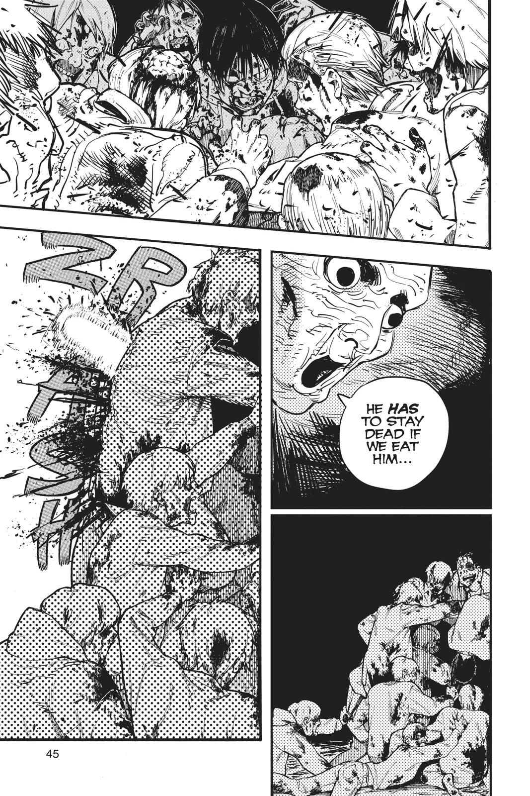 Chainsaw Man Manga Chapter 1 page 45 - Dog & Chainsaw scene