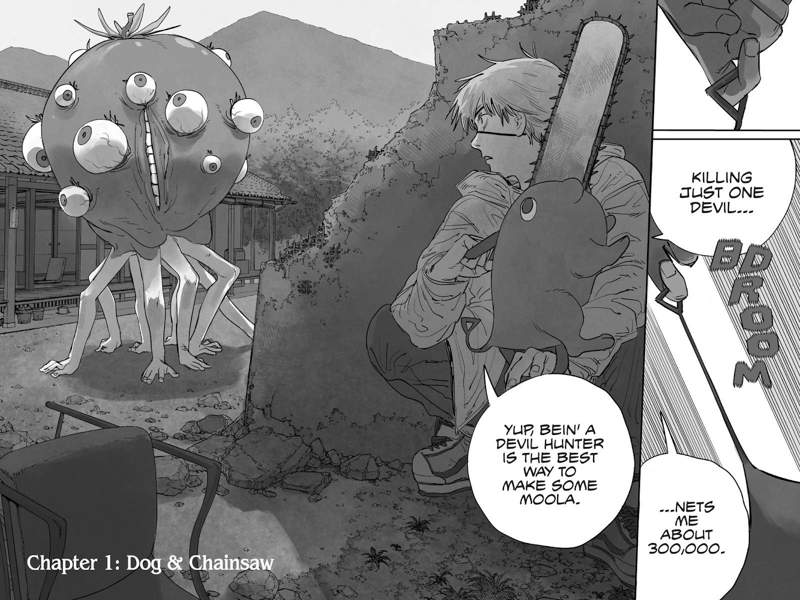 Chainsaw Man Manga Chapter 1 page 7 - Dog & Chainsaw scene