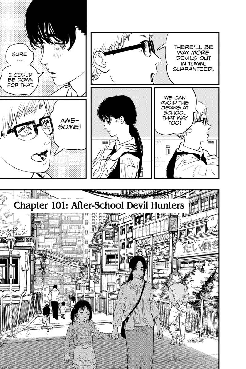 Chainsaw Man Manga Chapter 101 page 2 - Afterschool Devil Hunters scene