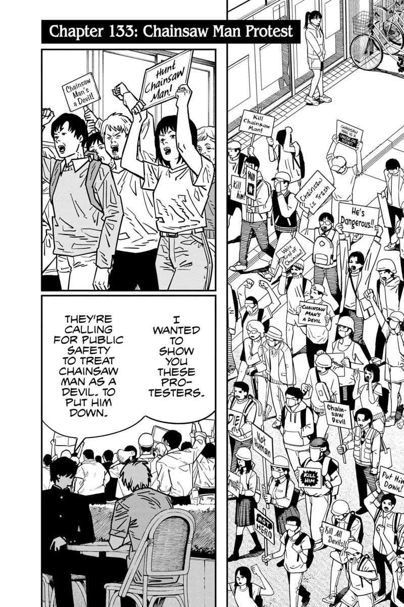 Chainsaw Man Manga Chapter 133 page 1 - Chainsaw Man Protest scene