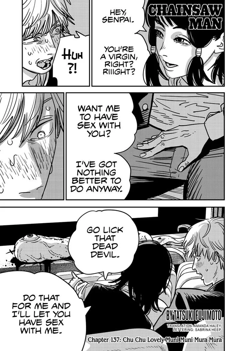 Chainsaw Man Manga Chapter 137 page 1 - Chu Chu Lovely Muni Muni Mura Mura scene
