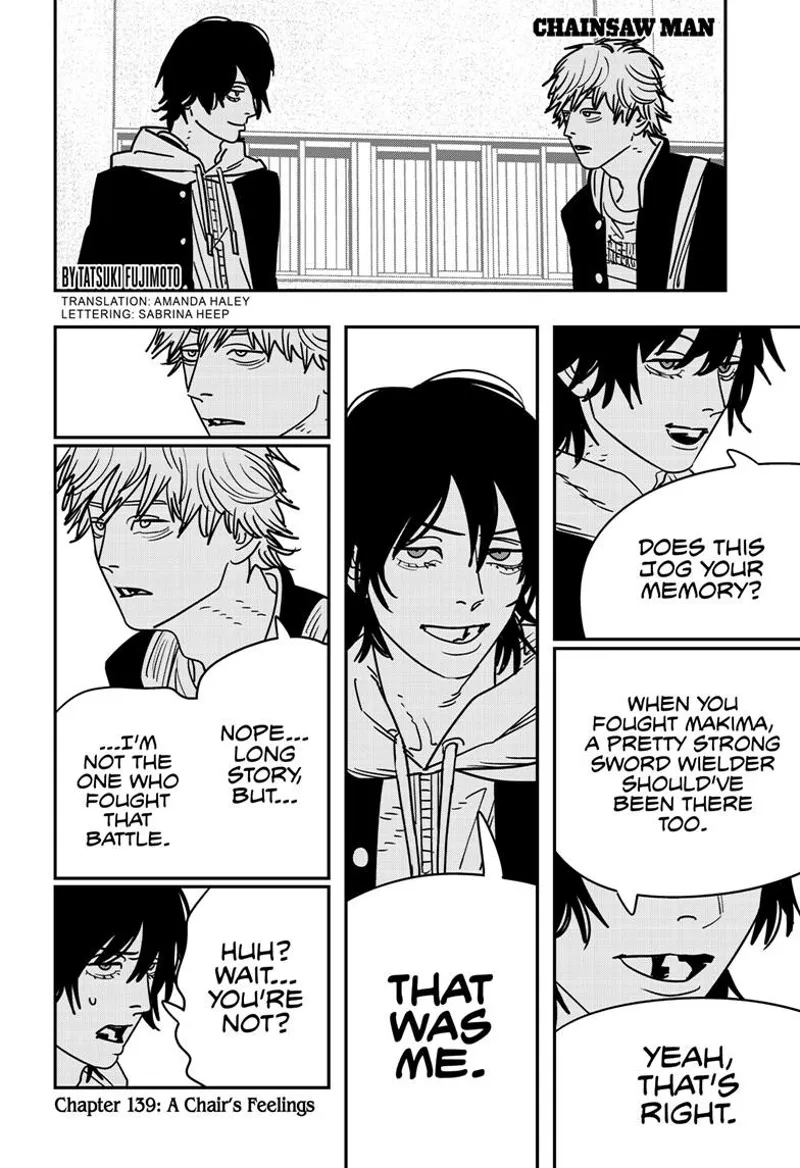 Chainsaw Man Manga Chapter 139 page 1 - A Chair's Feelings scene