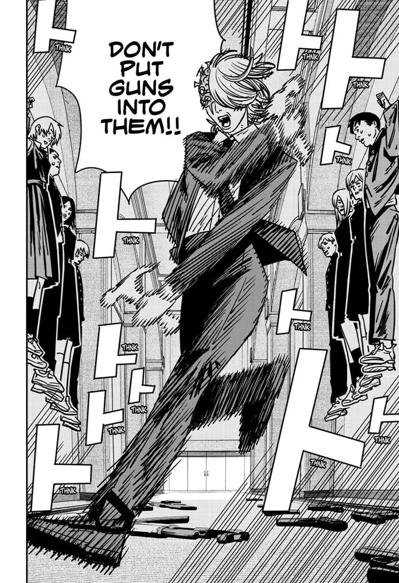 Chainsaw Man Manga Chapter 144 page 8 - Guns, Nails, Katana scene