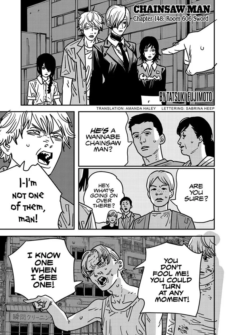 Chainsaw Man Manga Chapter 148 page 1 - Room 606 Sword scene