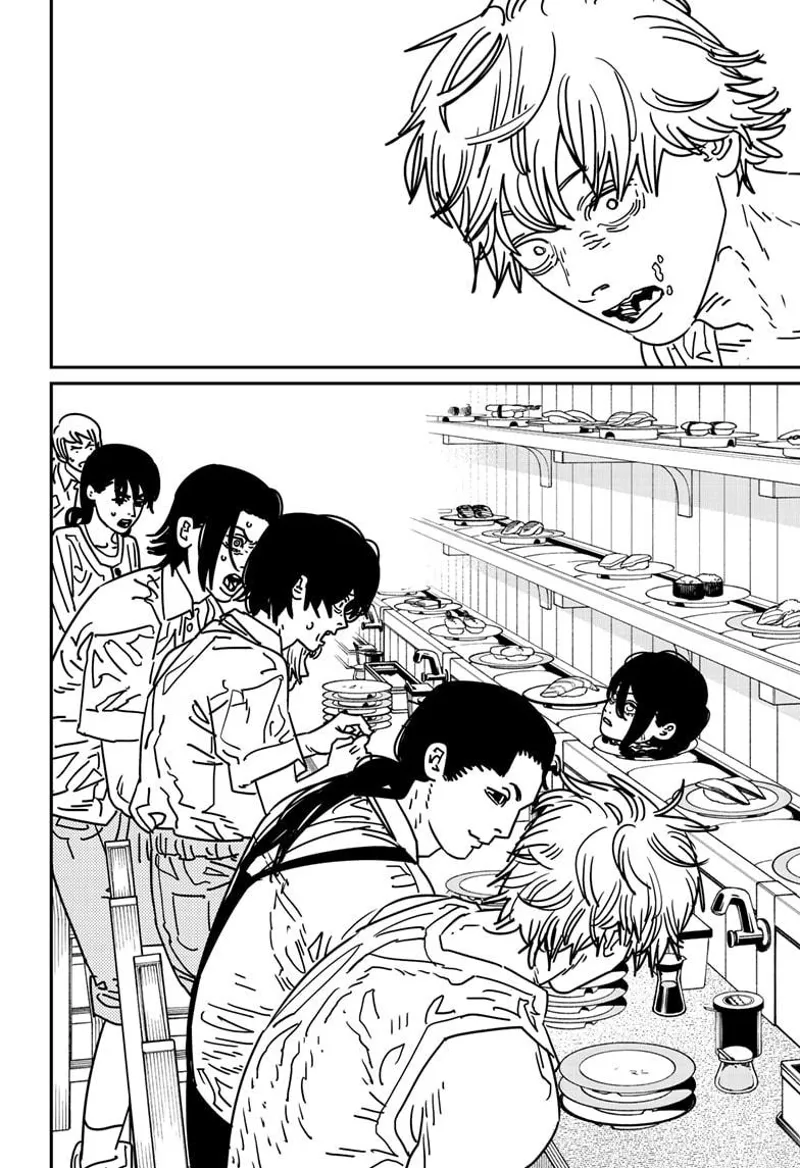 Chainsaw Man Manga Chapter 170 page 14 - How to Eat Sushi scene