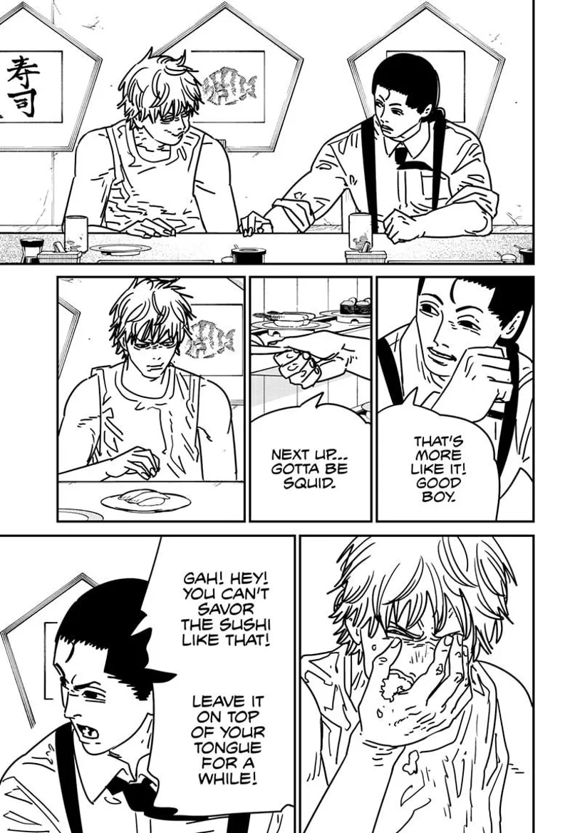 Chainsaw Man Manga Chapter 170 page 3 - How to Eat Sushi scene