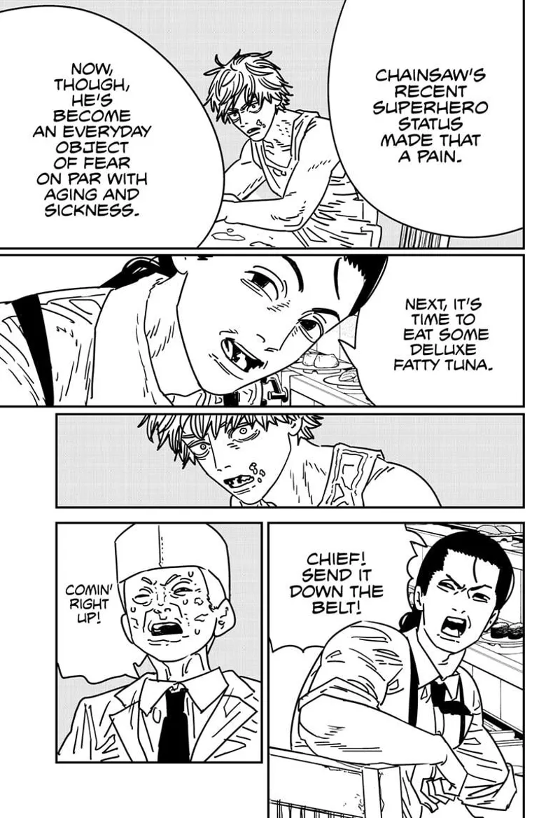 Chainsaw Man Manga Chapter 170 page 9 - How to Eat Sushi scene