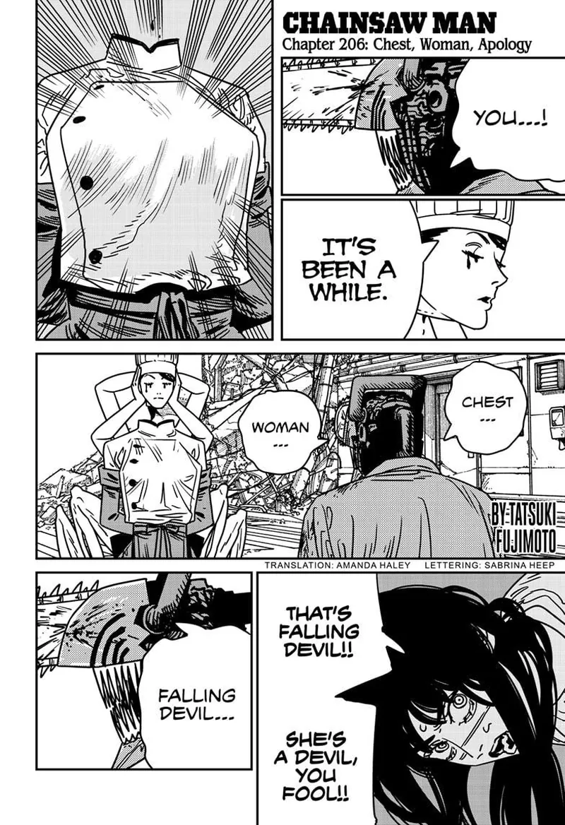 Chainsaw Man Manga Chapter 206 page 1 - Chest, Woman, Apology scene