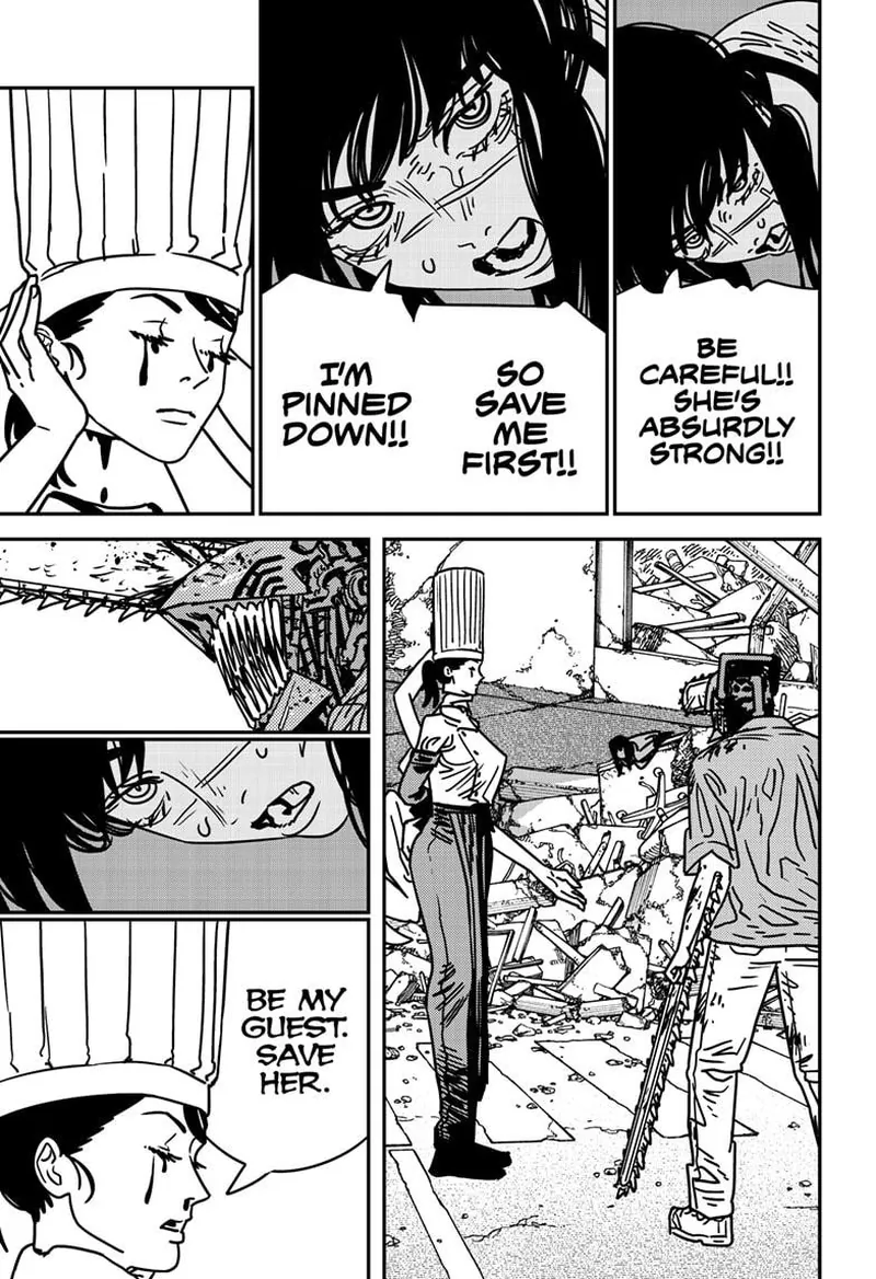 Chainsaw Man Manga Chapter 206 page 2 - Chest, Woman, Apology scene