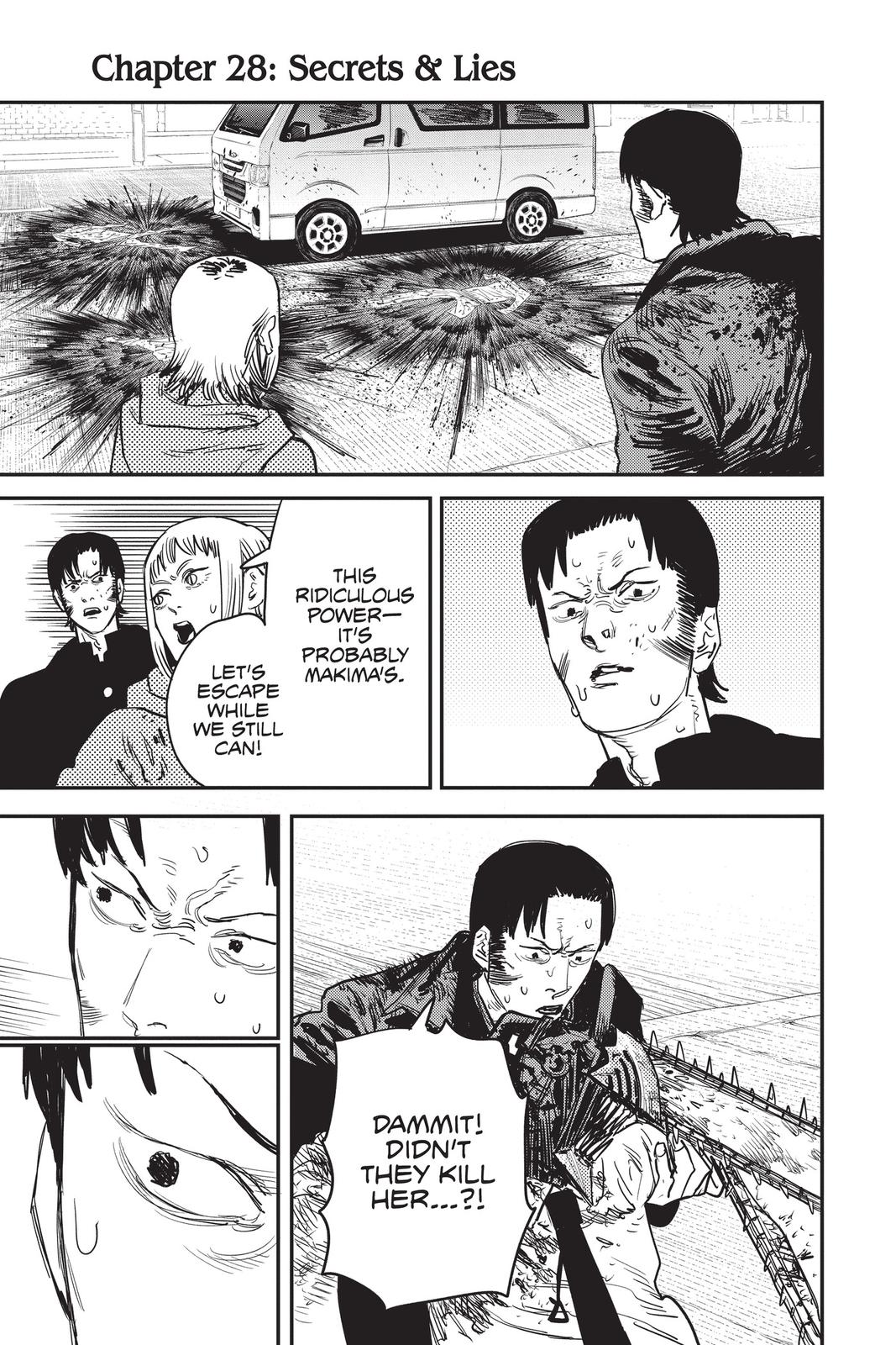 Chainsaw Man Manga Chapter 28 page 1 - Secrets & Lies scene
