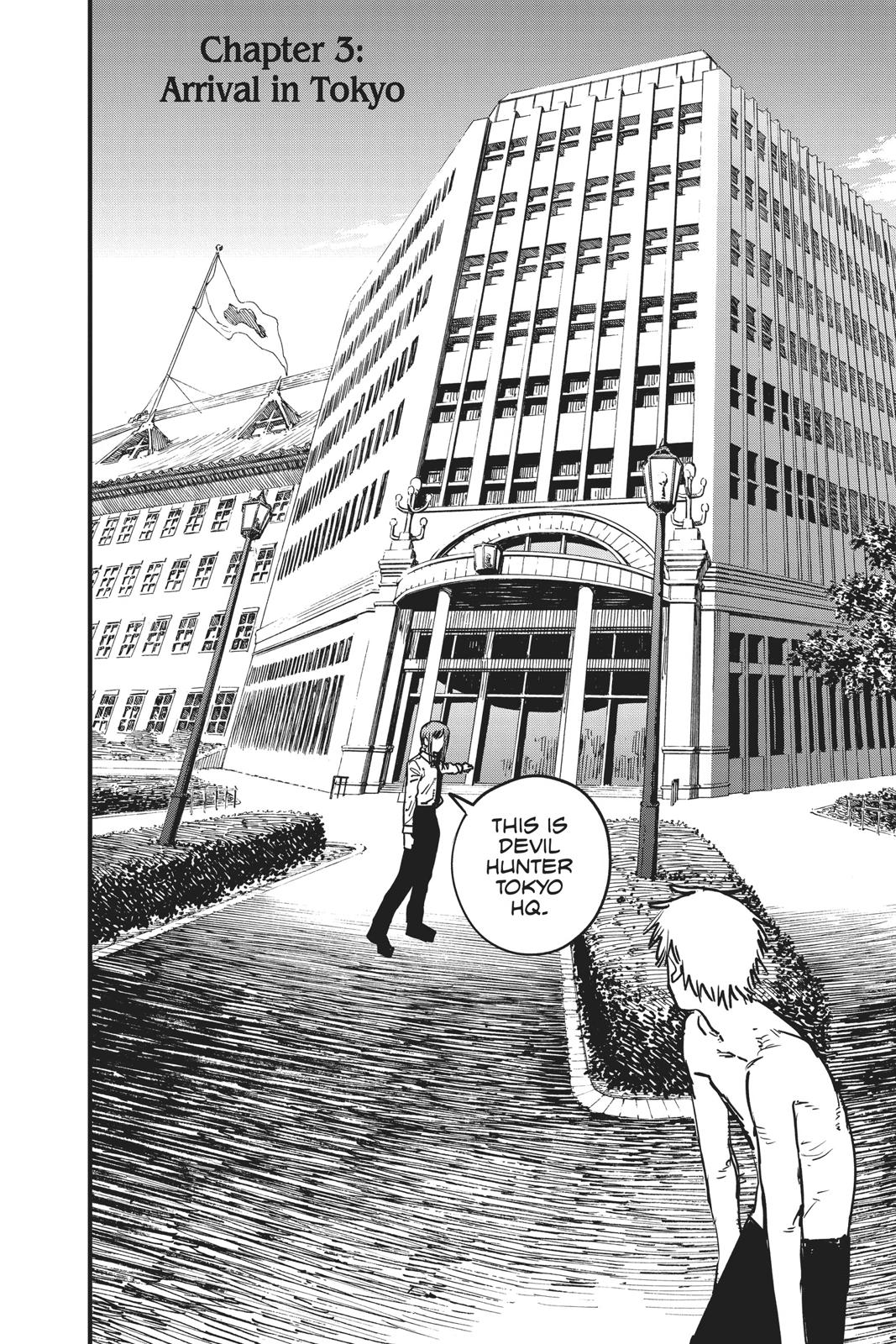 Chainsaw Man Manga Chapter 3 page 2 - Arrival in Tokyo scene