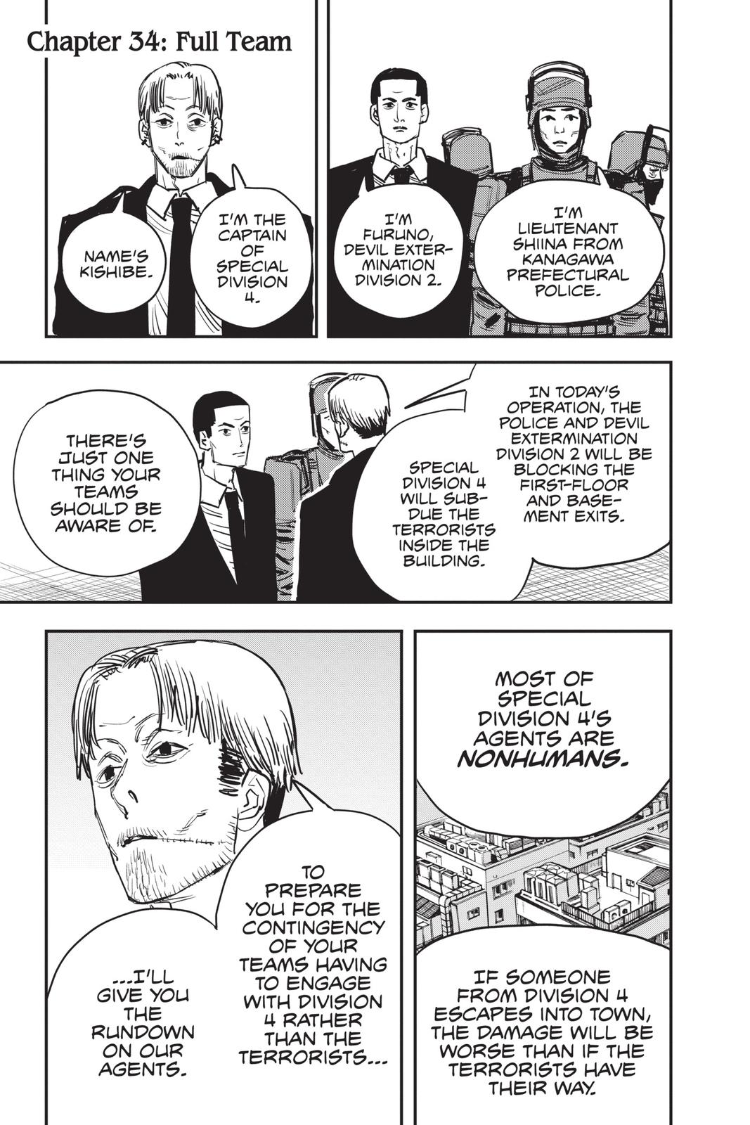 Chainsaw Man Manga Chapter 34 page 1 - Full Team scene