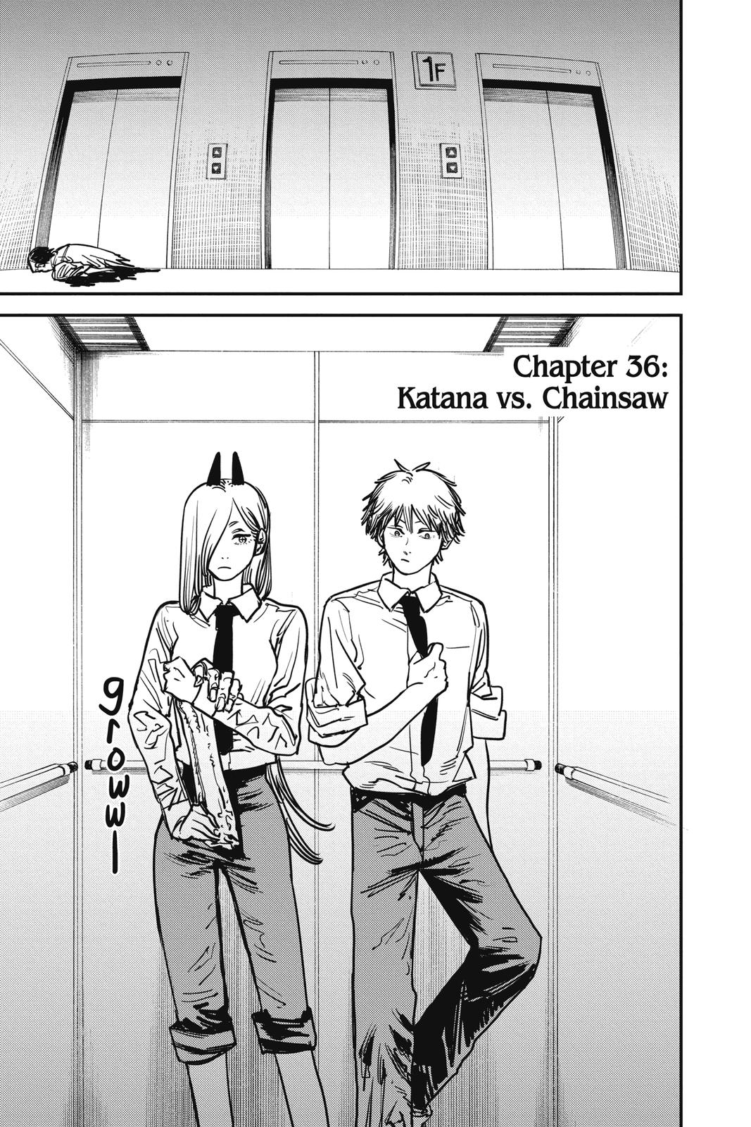 Chainsaw Man Manga Chapter 36 page 1 - Katana vs. Chainsaw scene