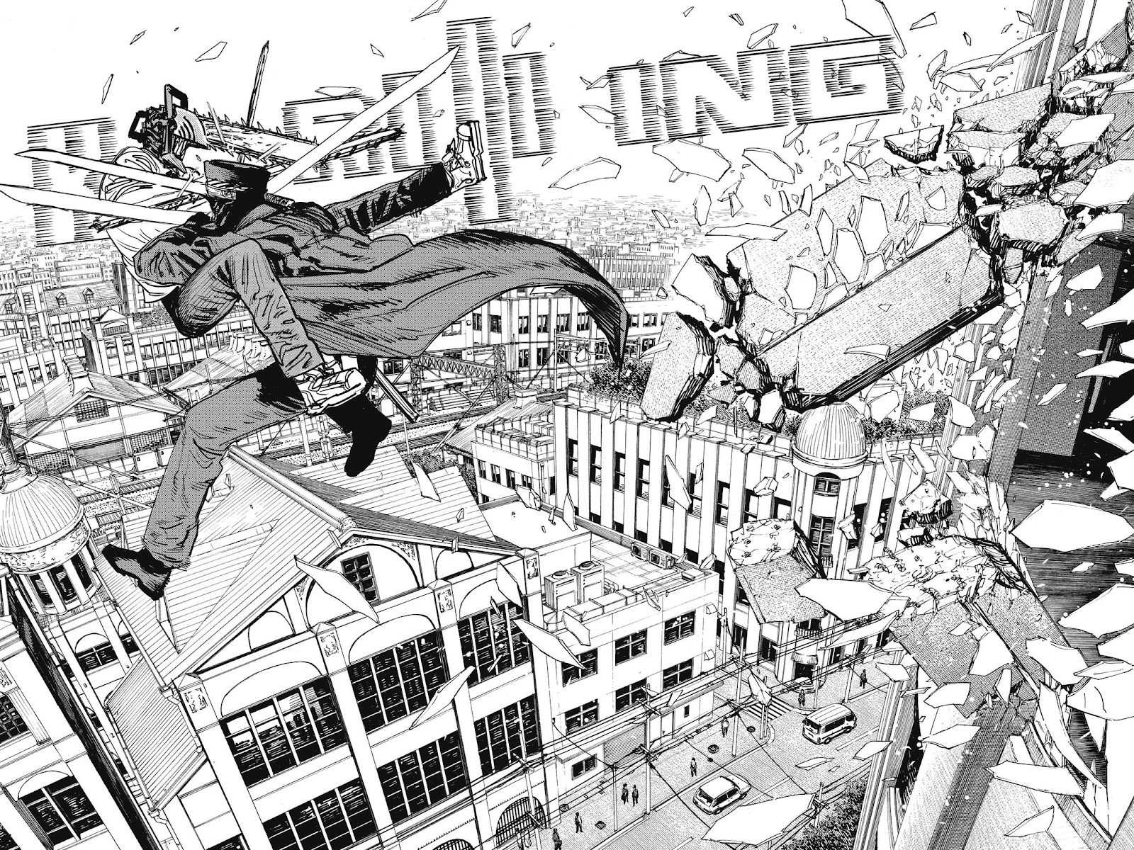 Chainsaw Man Manga Chapter 36 page 16 - Katana vs. Chainsaw scene