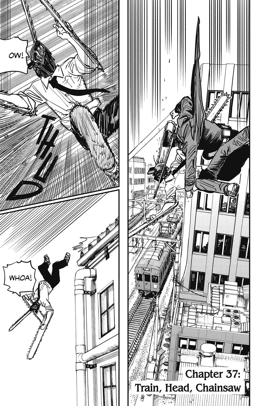 Chainsaw Man Manga Chapter 37 page 1 - Train, Head, Chainsaw scene