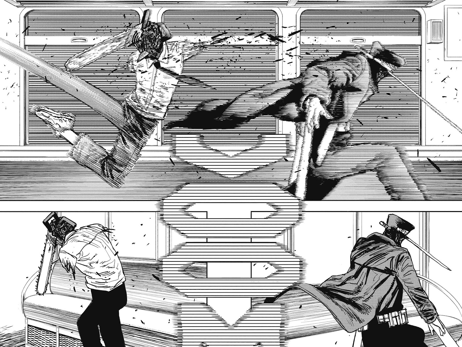 Chainsaw Man Manga Chapter 37 page 11 - Train, Head, Chainsaw scene