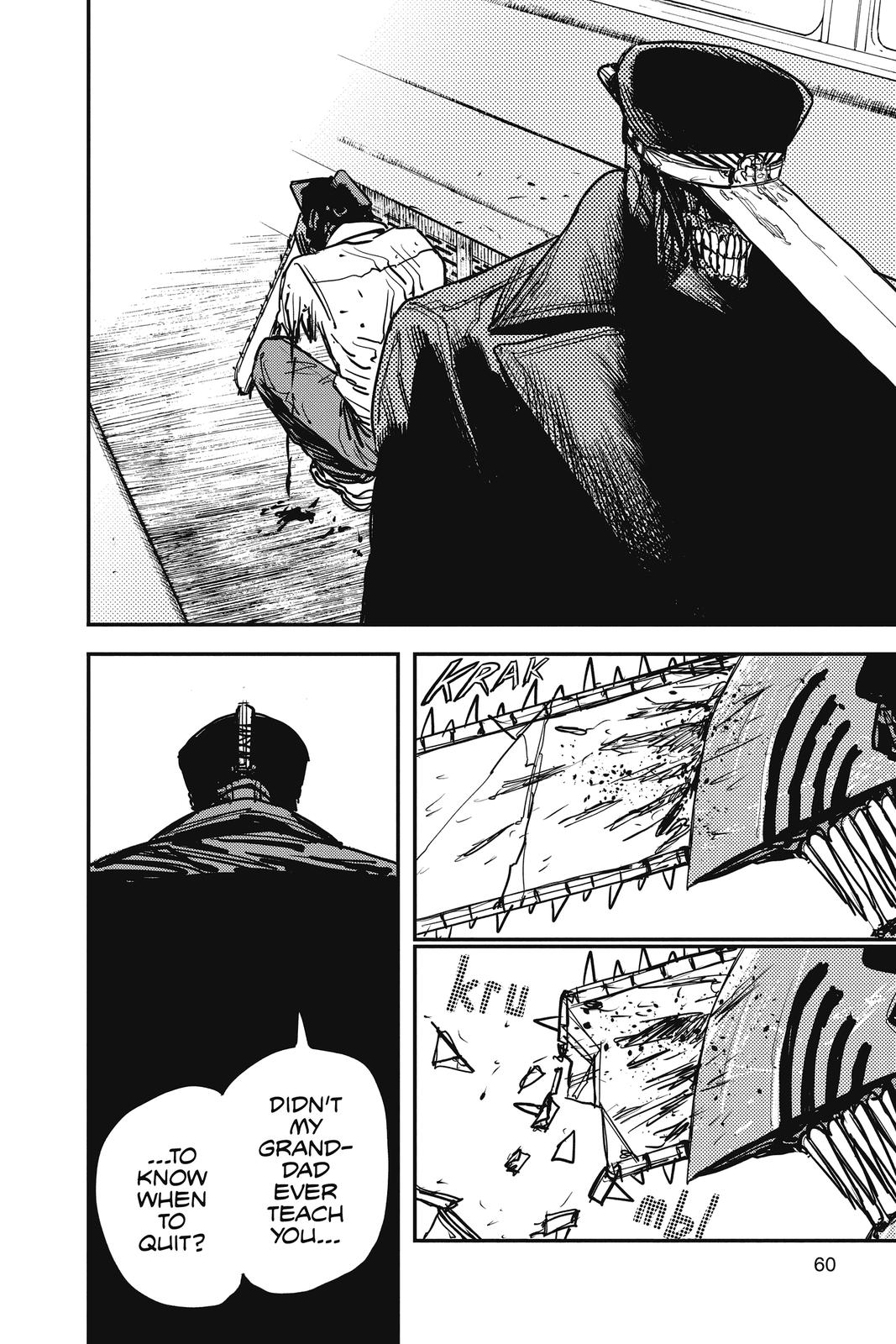 Chainsaw Man Manga Chapter 37 page 12 - Train, Head, Chainsaw scene