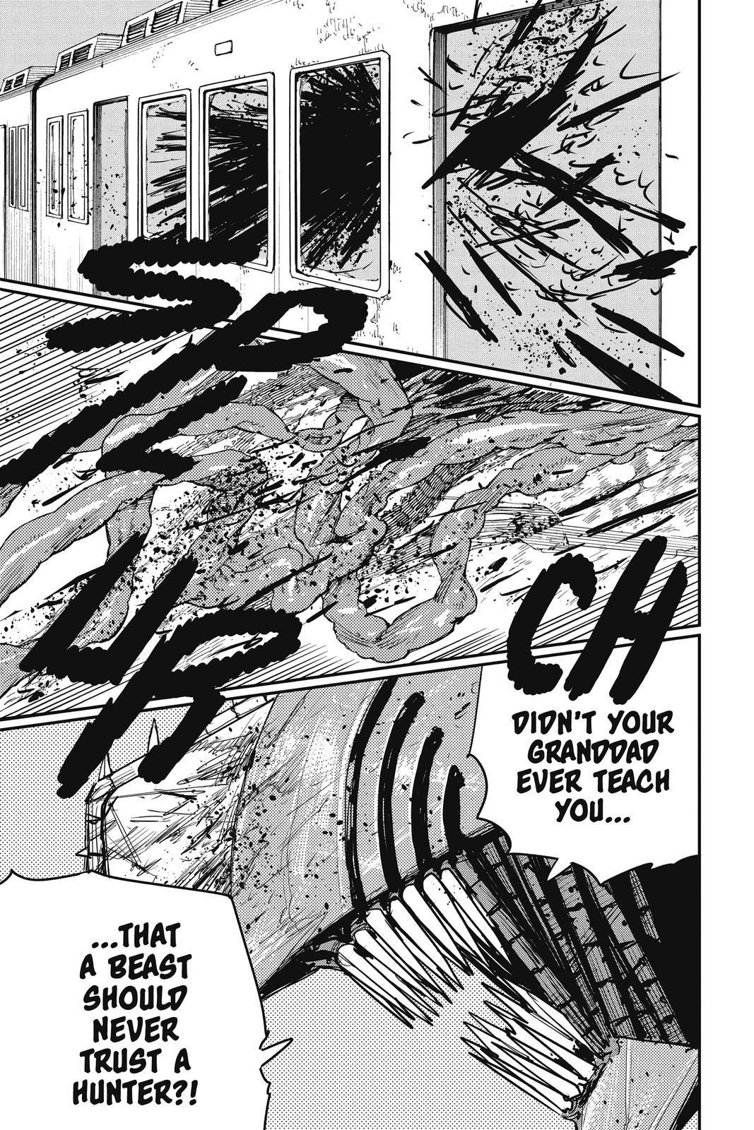 Chainsaw Man Manga Chapter 37 page 15 - Train, Head, Chainsaw scene