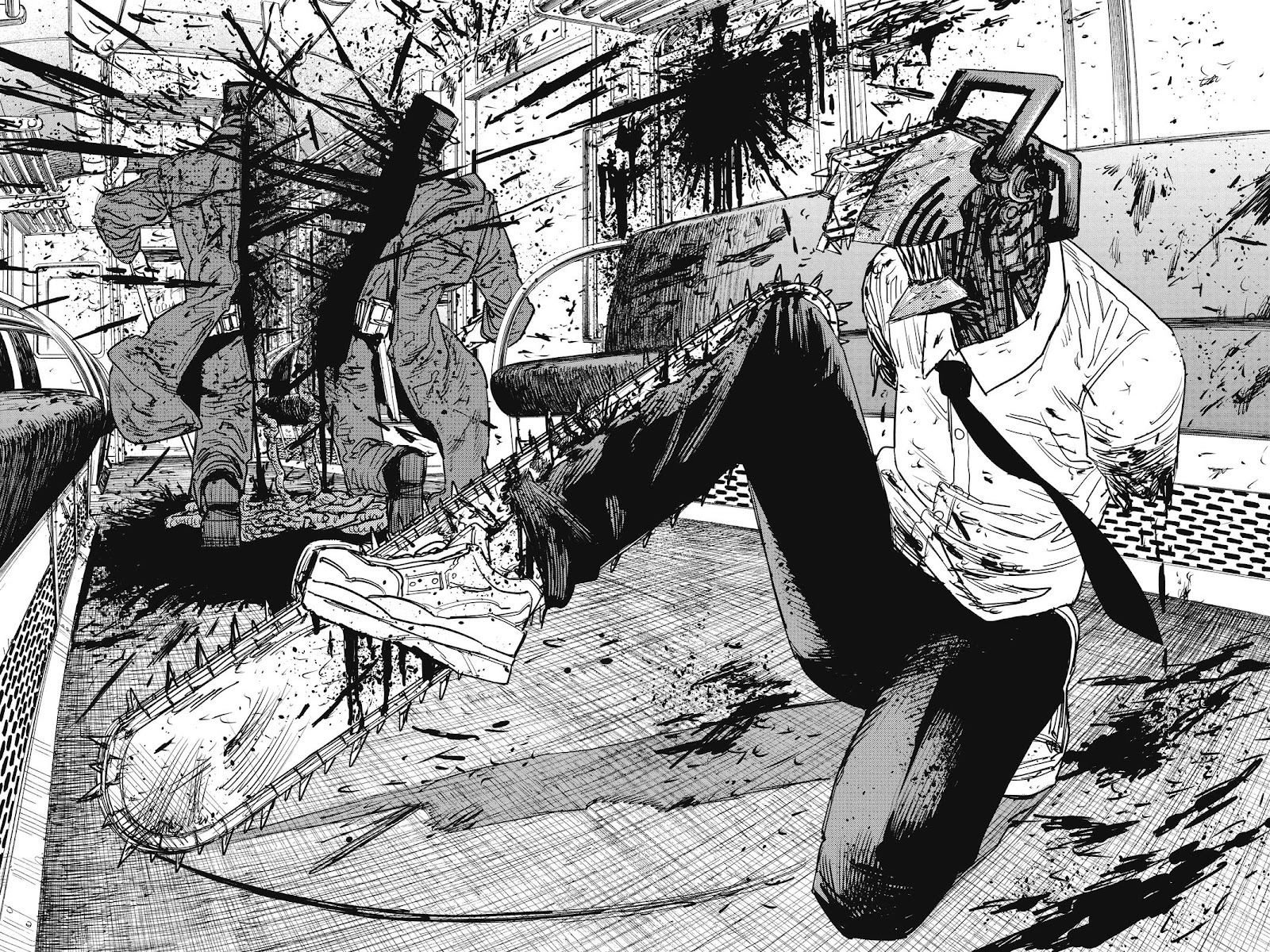 Chainsaw Man Manga Chapter 37 page 16 - Train, Head, Chainsaw scene