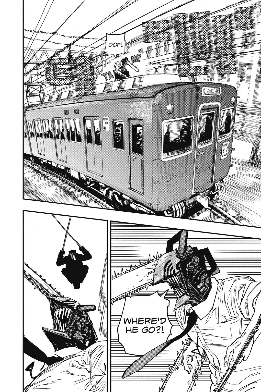 Chainsaw Man Manga Chapter 37 page 2 - Train, Head, Chainsaw scene