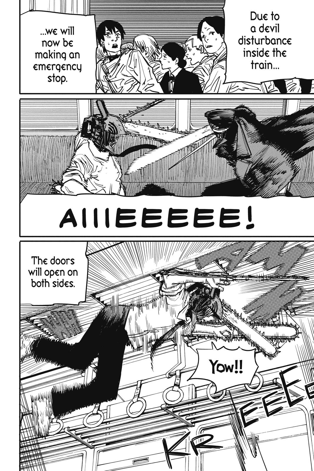 Chainsaw Man Manga Chapter 37 page 4 - Train, Head, Chainsaw scene