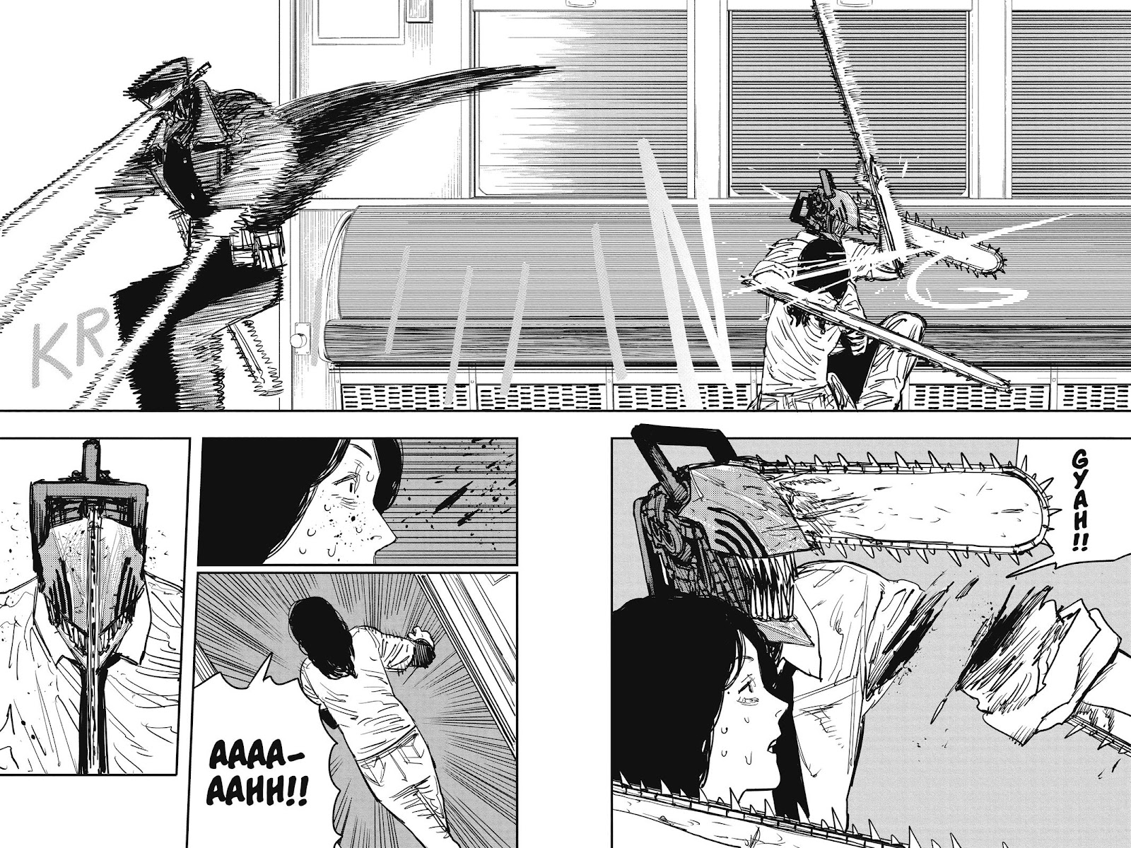Chainsaw Man Manga Chapter 37 page 6 - Train, Head, Chainsaw scene