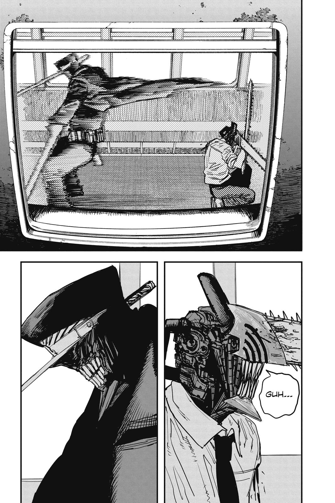Chainsaw Man Manga Chapter 37 page 8 - Train, Head, Chainsaw scene