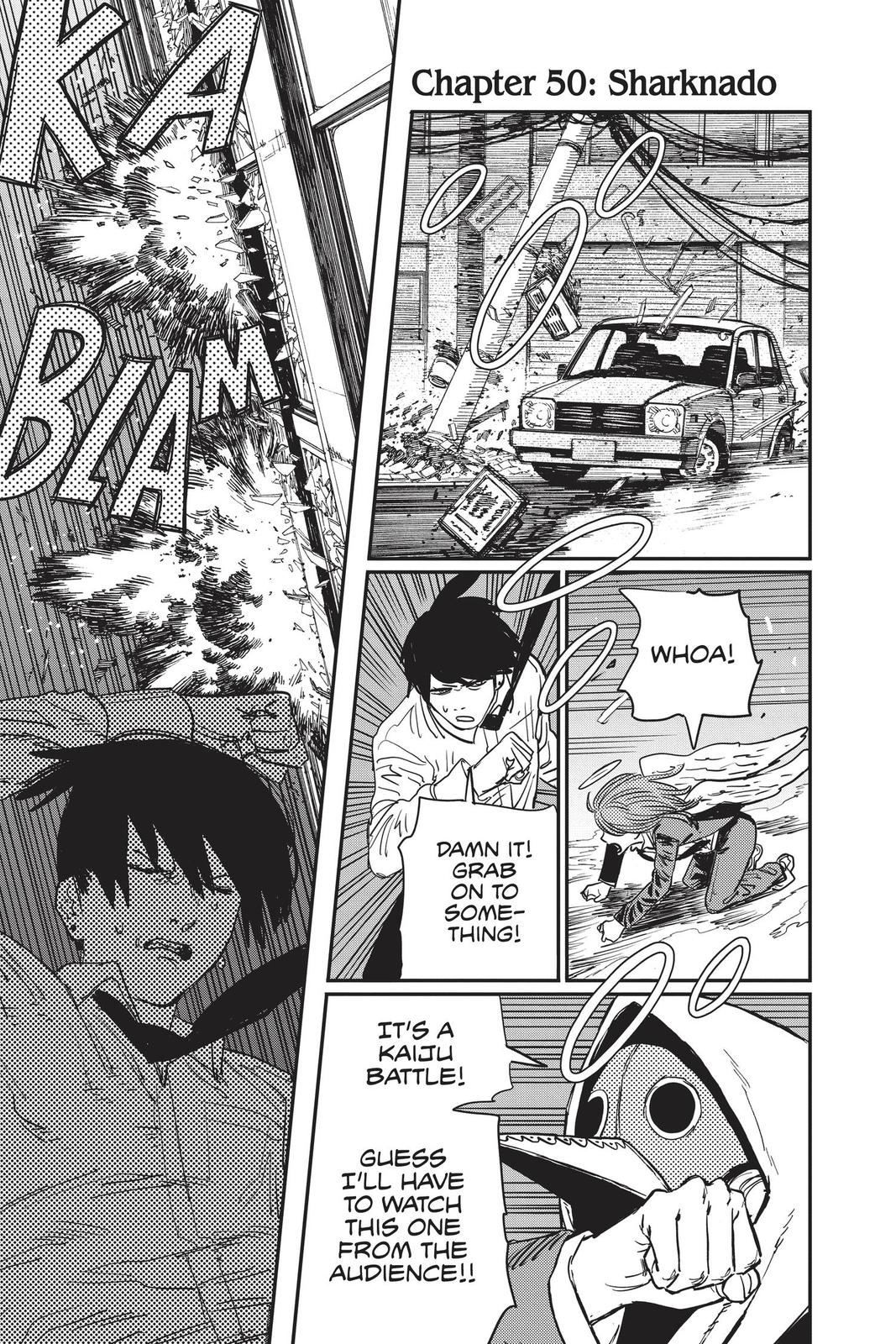 Chainsaw Man Manga Chapter 50 page 1 - Sharknado scene