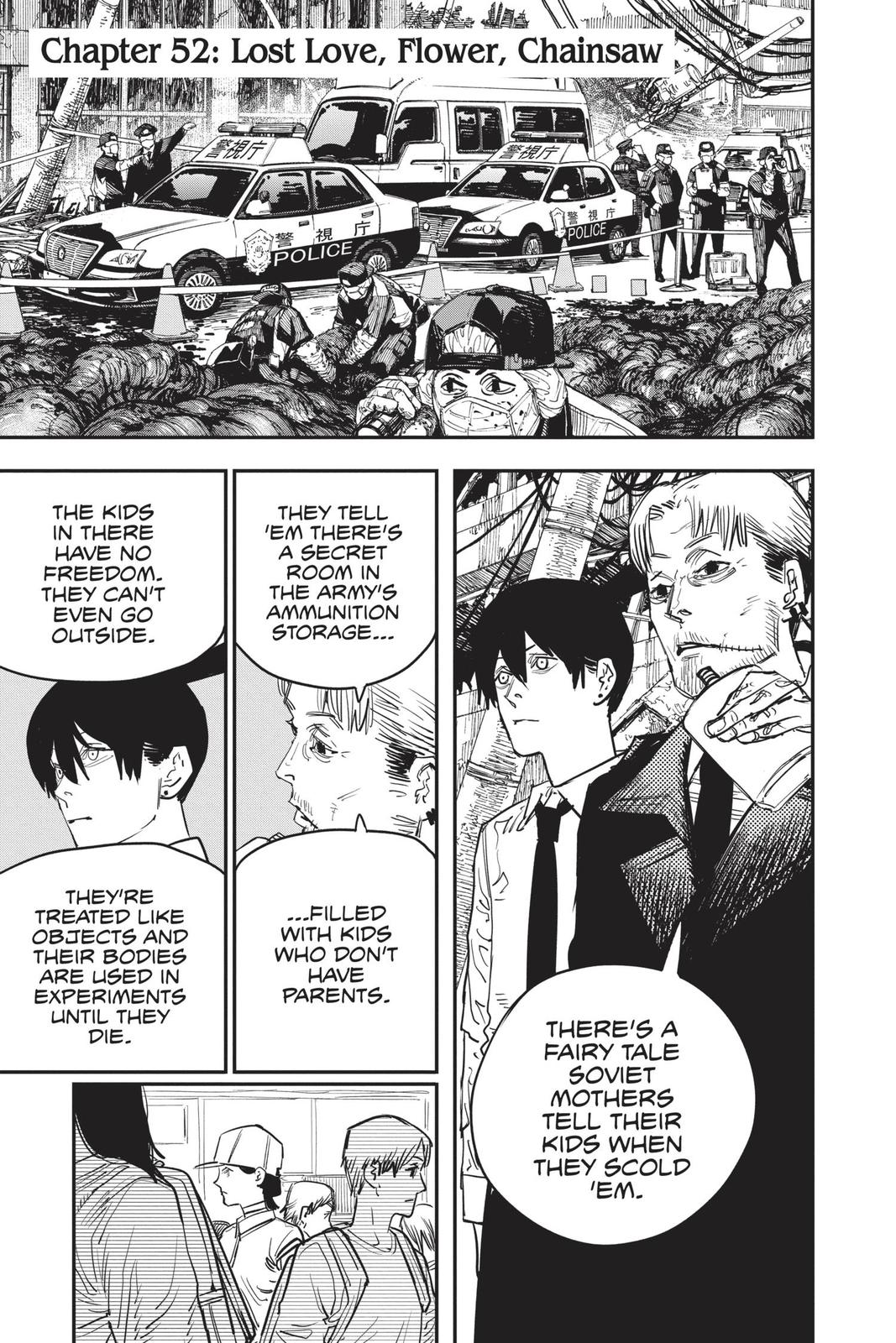 Chainsaw Man Manga Chapter 52 page 1 - Lost Love, Flower, Chainsaw scene