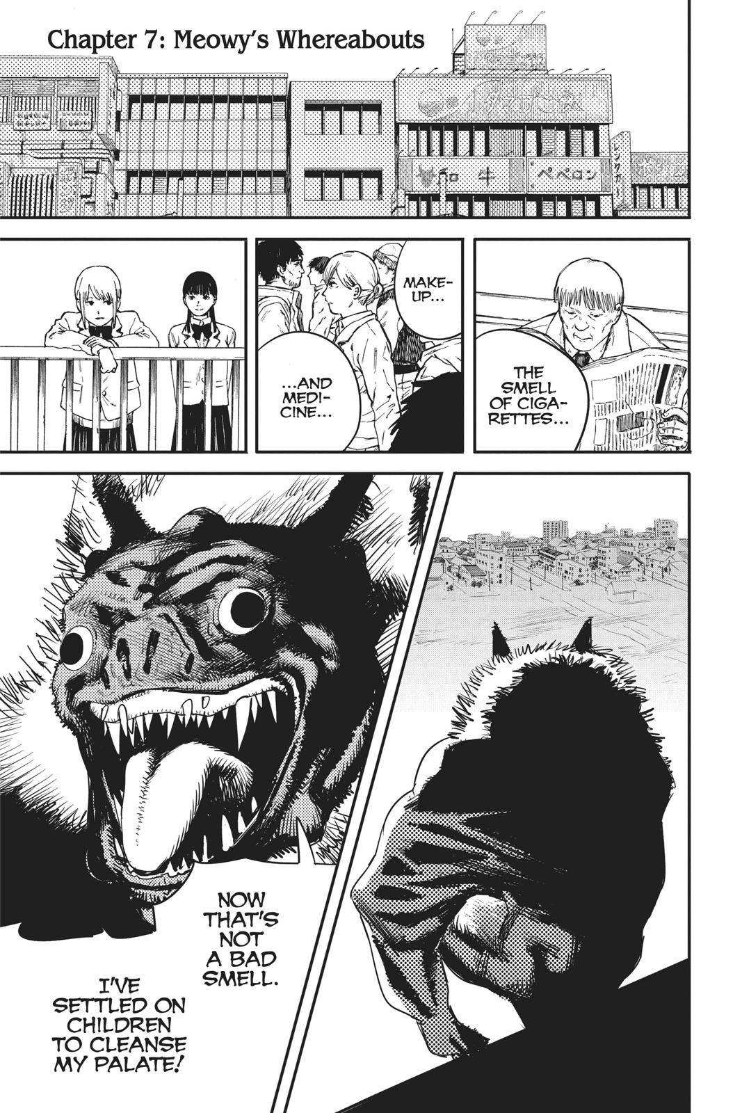 Chainsaw Man Manga Chapter 7 page 1 - Meowy's Whereabouts scene