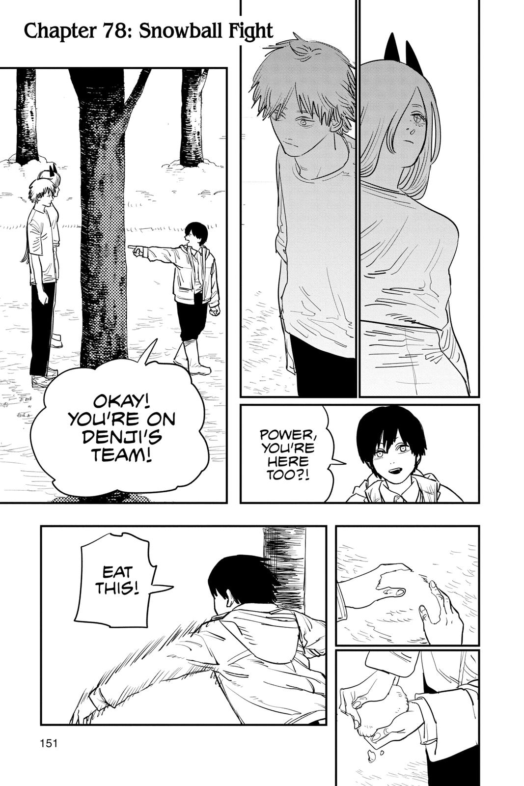 Chainsaw Man Manga Chapter 78 page 1 - Snowball Fight scene