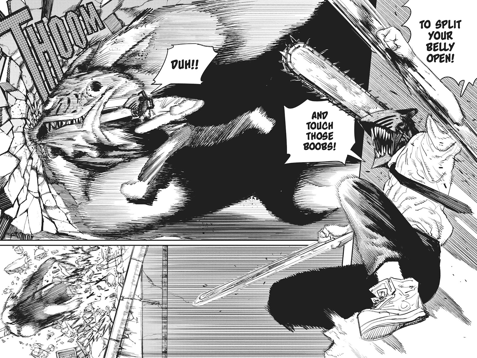 Chainsaw Man Manga Chapter 8 page 11 - Chainsaw vs. Bat scene