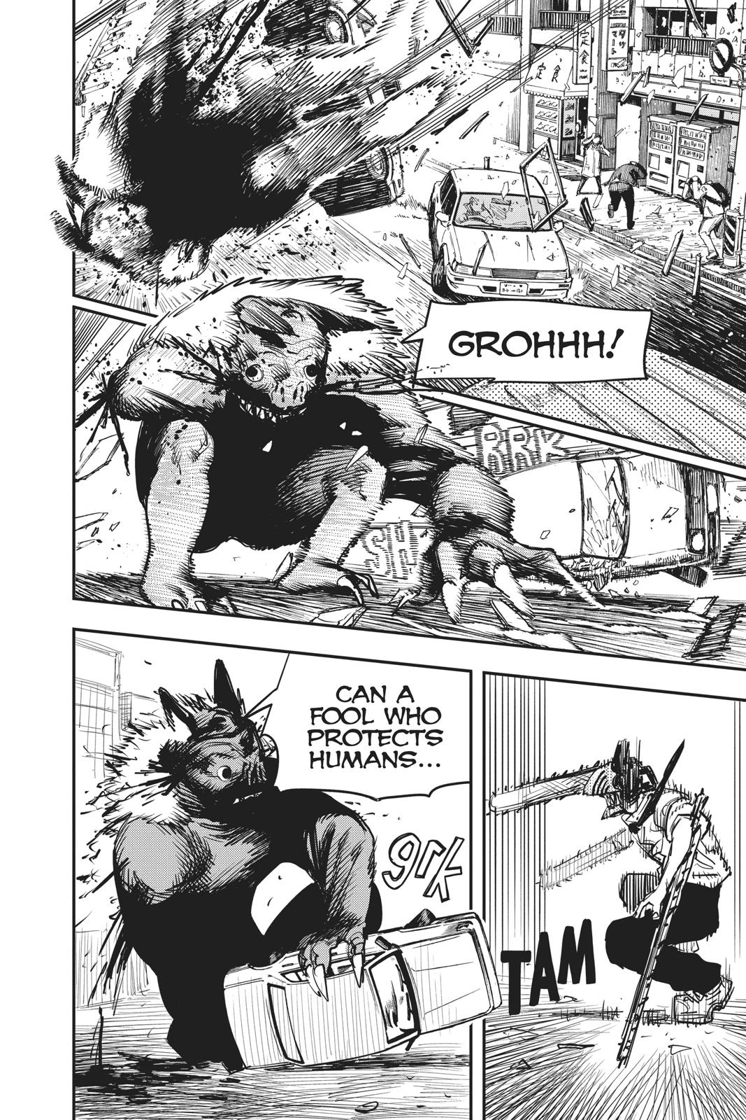 Chainsaw Man Manga Chapter 8 page 12 - Chainsaw vs. Bat scene