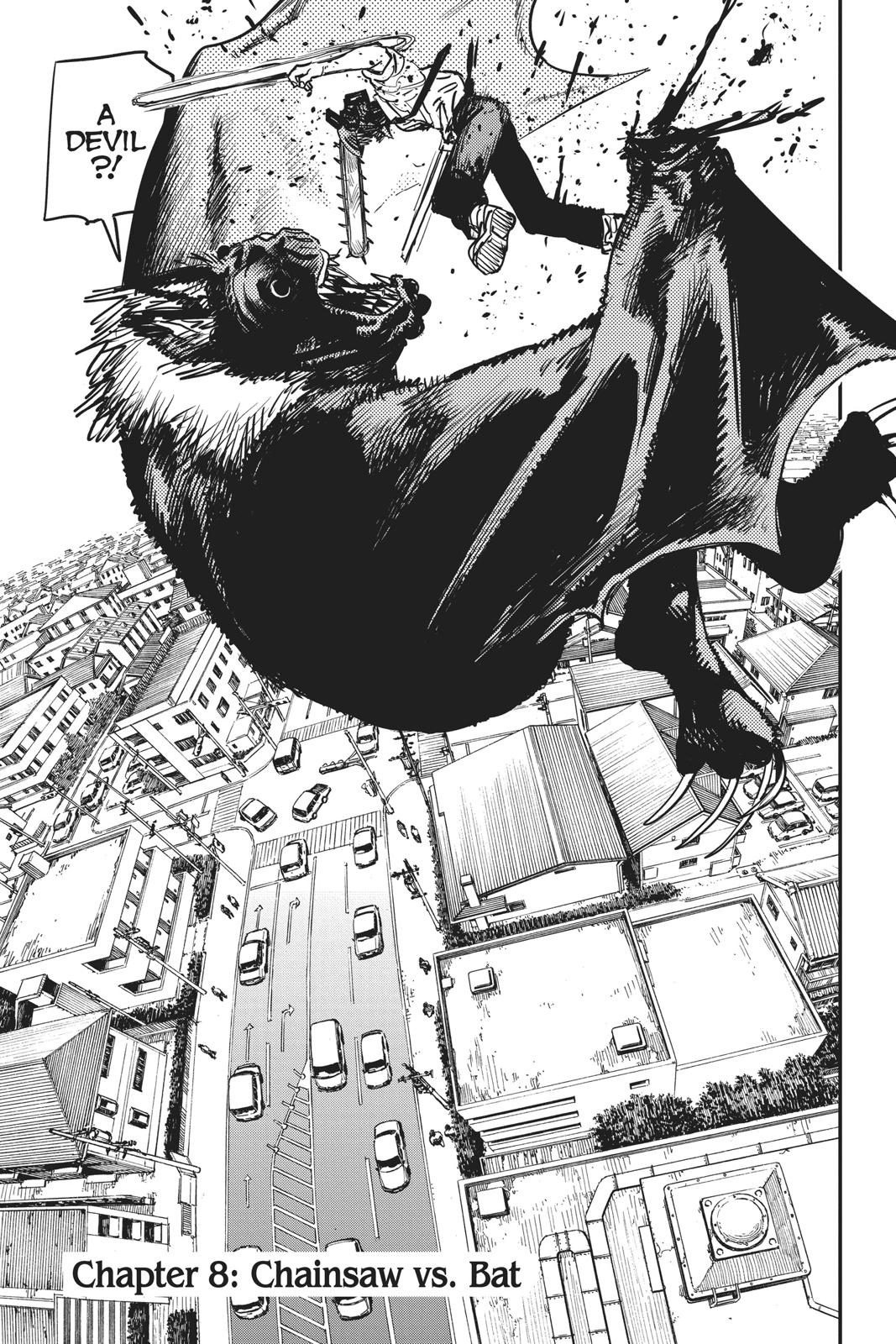 Chainsaw Man Manga Chapter 8 page 8 - Chainsaw vs. Bat scene