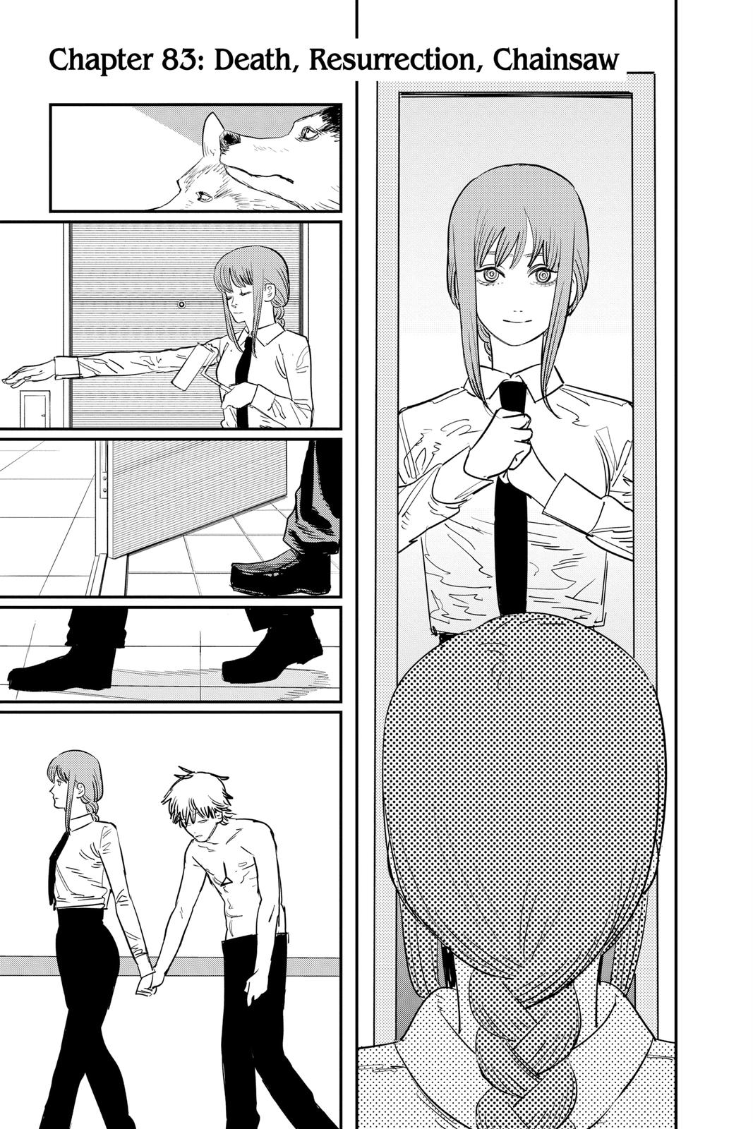 Chainsaw Man Manga Chapter 83 page 1 - Death, Resurrection, Chainsaw scene