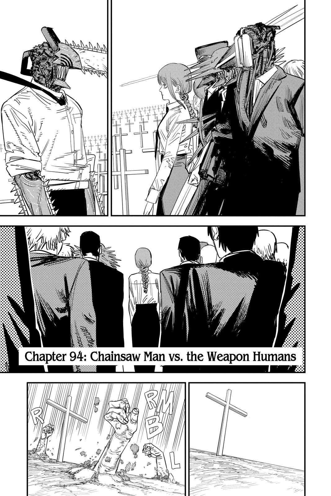 Chainsaw Man Manga Chapter 94 page 1 - Chainsaw Man vs. the Weapon Humans scene